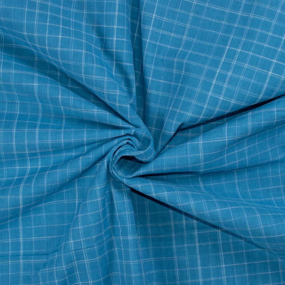 Check Blue White Tie Dye Pure Cotton 70 GSM Handwoven Fabric