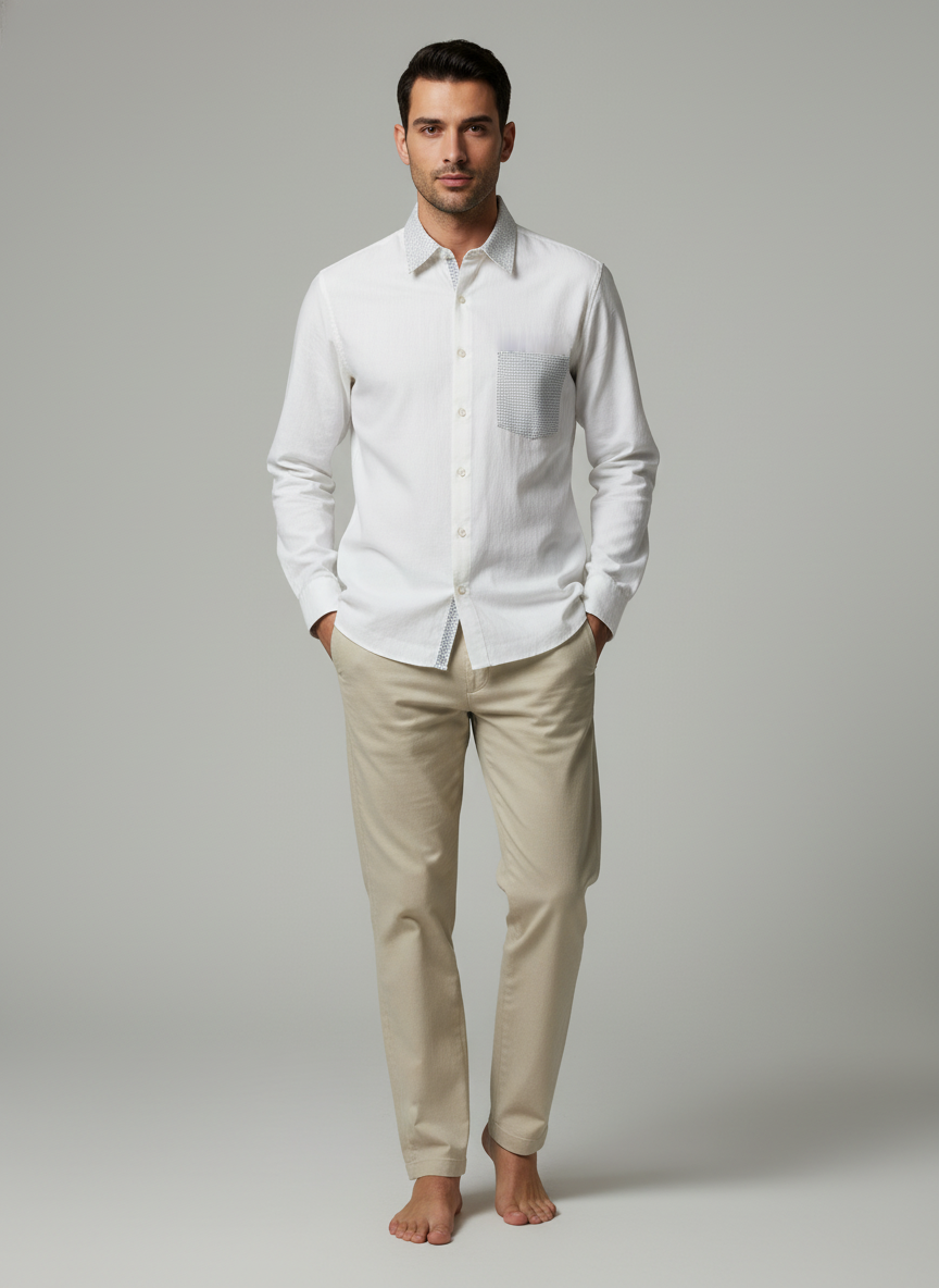 Kantha Embroidered Pocket and Long Collar Shirt
