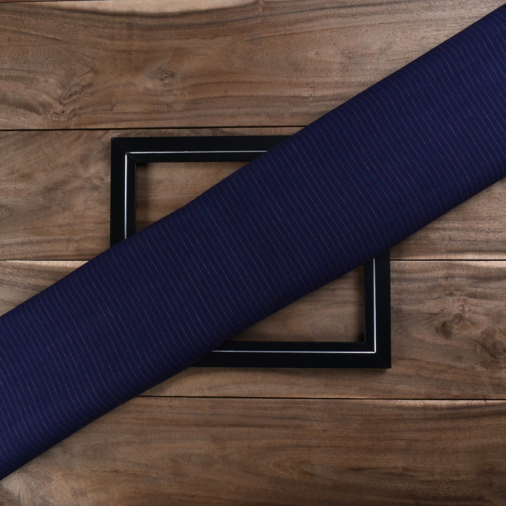 Stripe Navy Brown Pure Cotton 110 GSM Handwoven Fabric