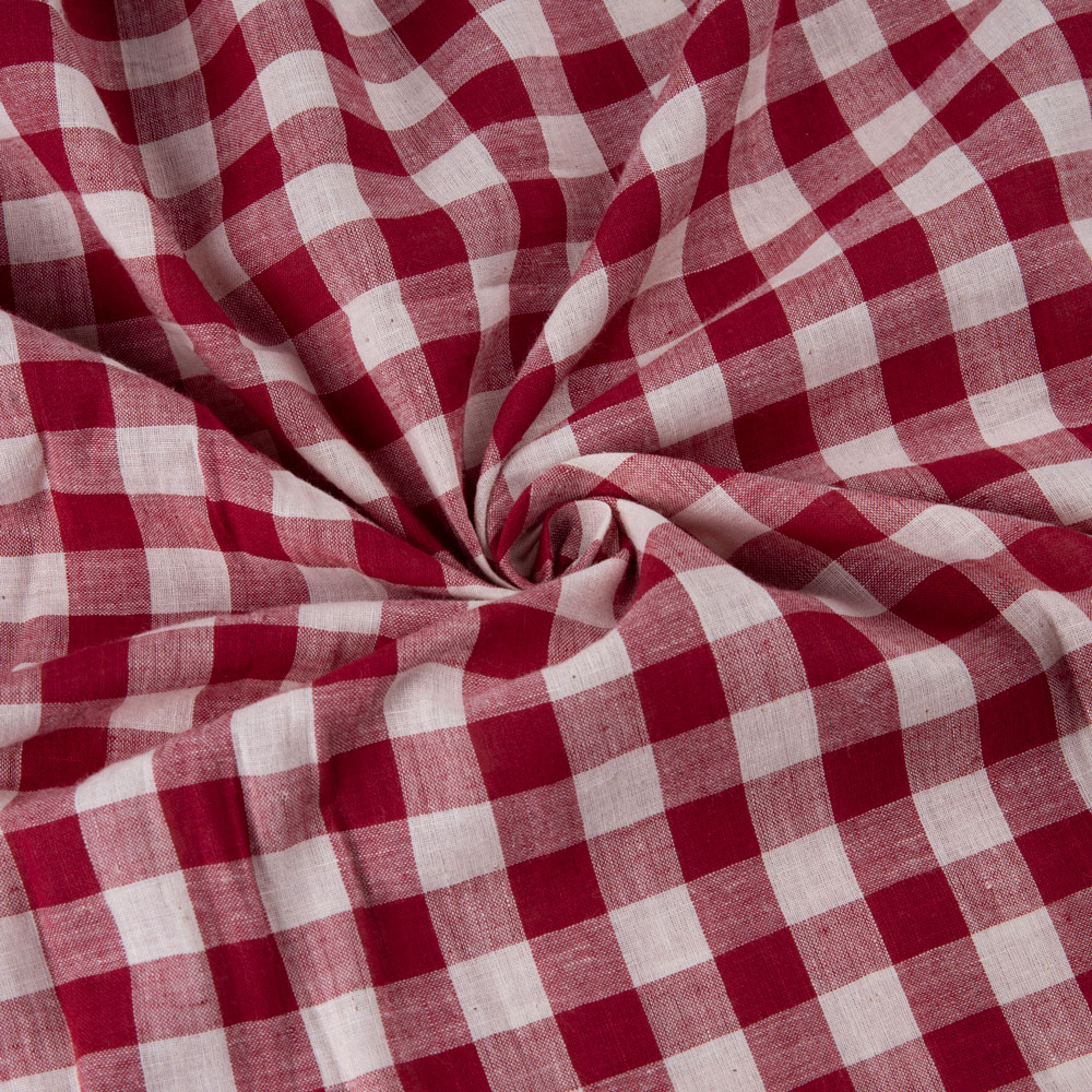 Gingham Check Red & White Pure Cotton 71 GSM Handwoven Fabric