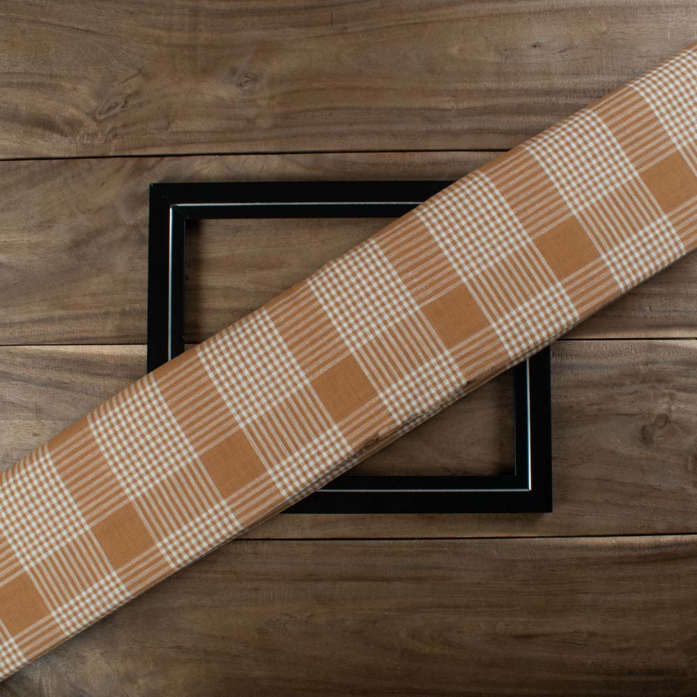 Check Brown & White Pure Cotton 130 GSM Handwoven Fabric
