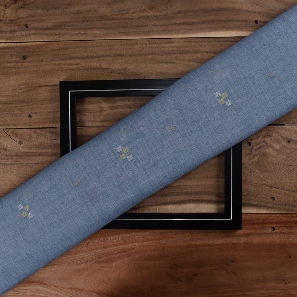Geometric Blue Jamdani Pure Cotton 60 GSM Handwoven Fabric