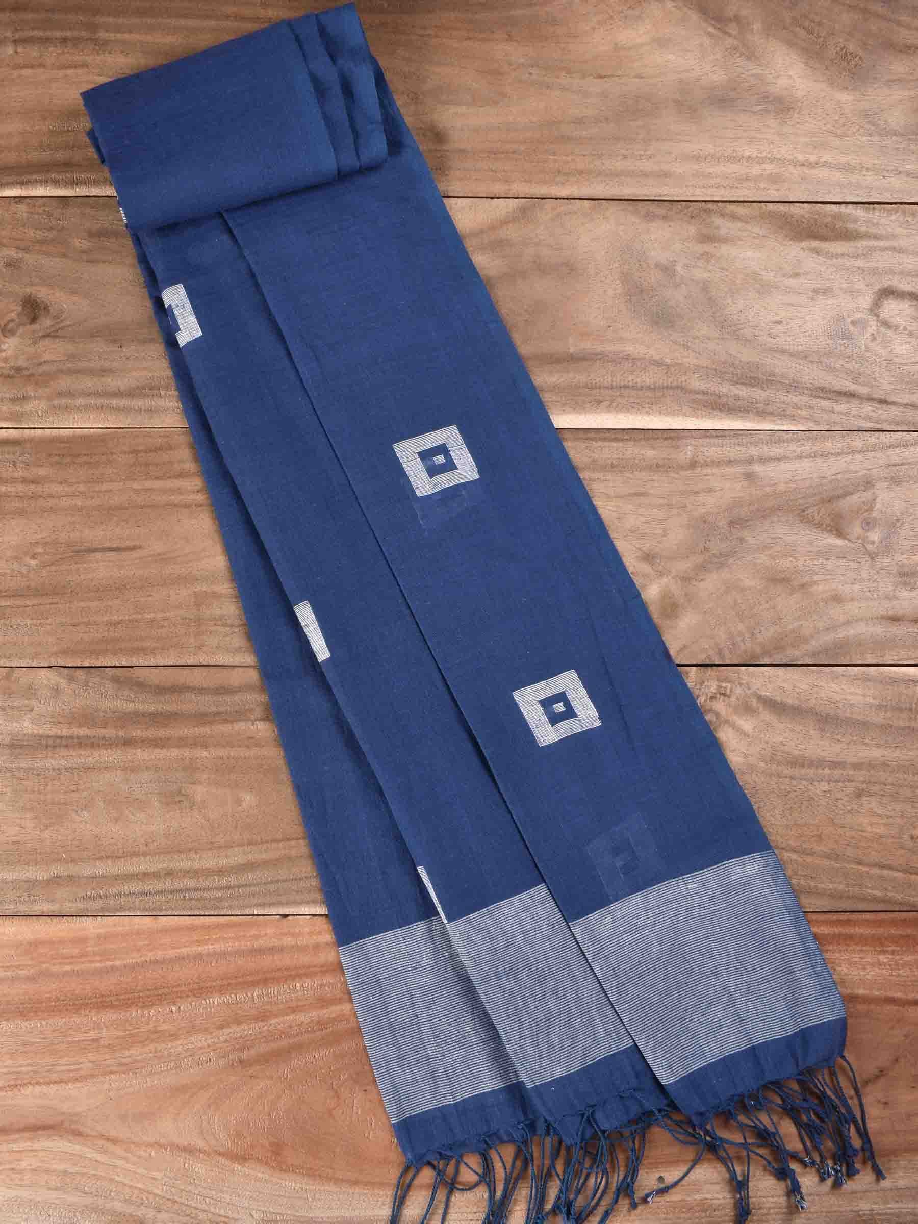 GEOMETRIC BLUE HANDWOVEN PURE COTTON SCARF 130