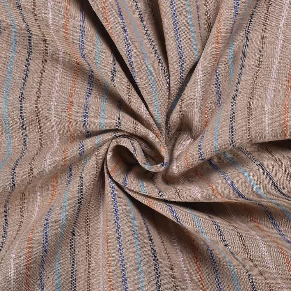 Stripe Beige Pure Cotton 120 GSM Handwoven Fabric