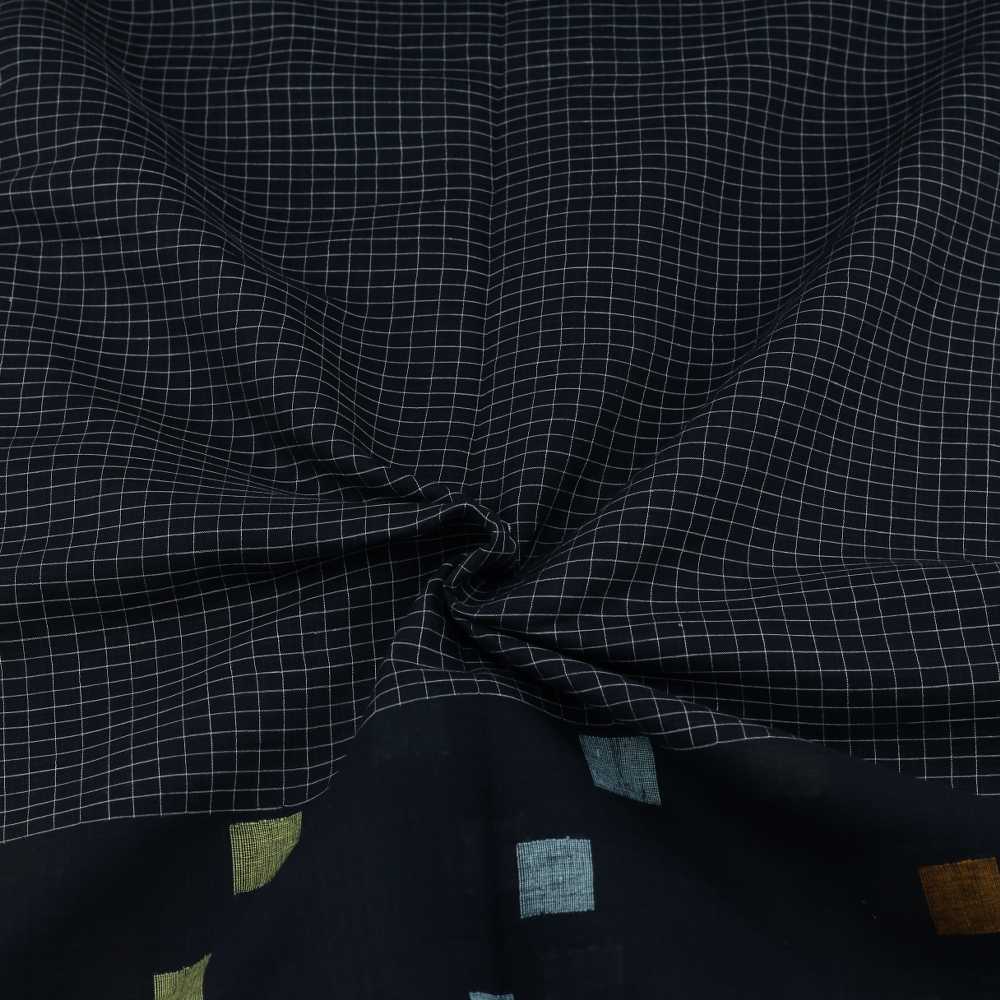 Geometric Check Black Jamdani Pure Cotton 55 GSM Fabric