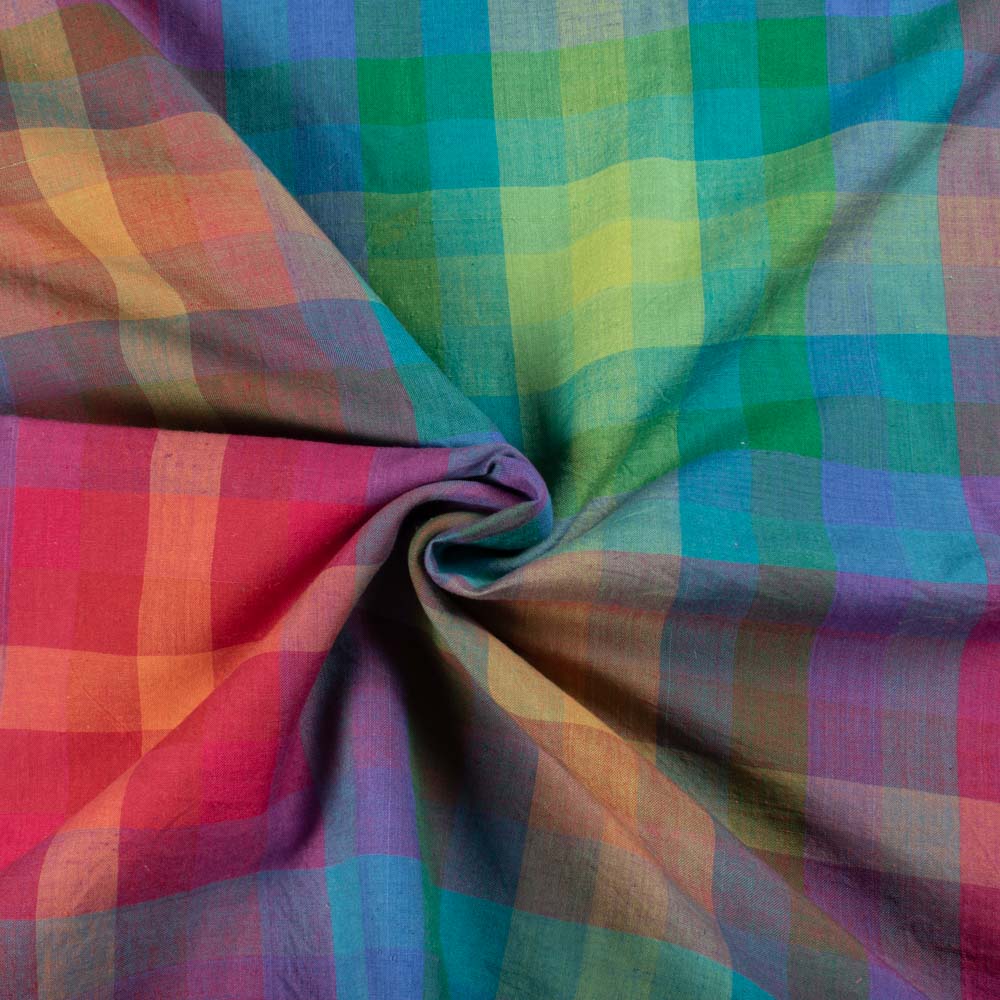 Multicolor Check Pure Cotton 90 GSM Handwoven Fabric