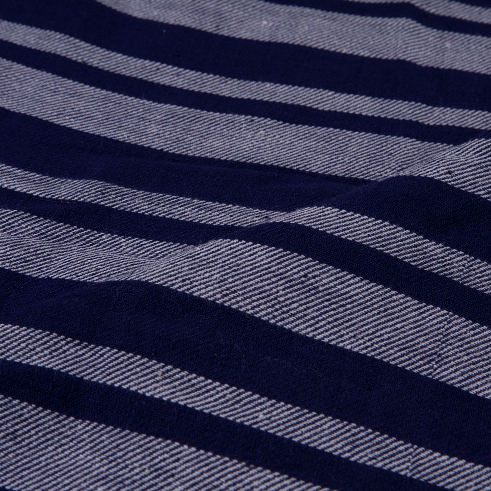 STRIPE TWILL NAVY & WHITE COTTON KHADI 113 GSM HANDWOVEN FABRIC