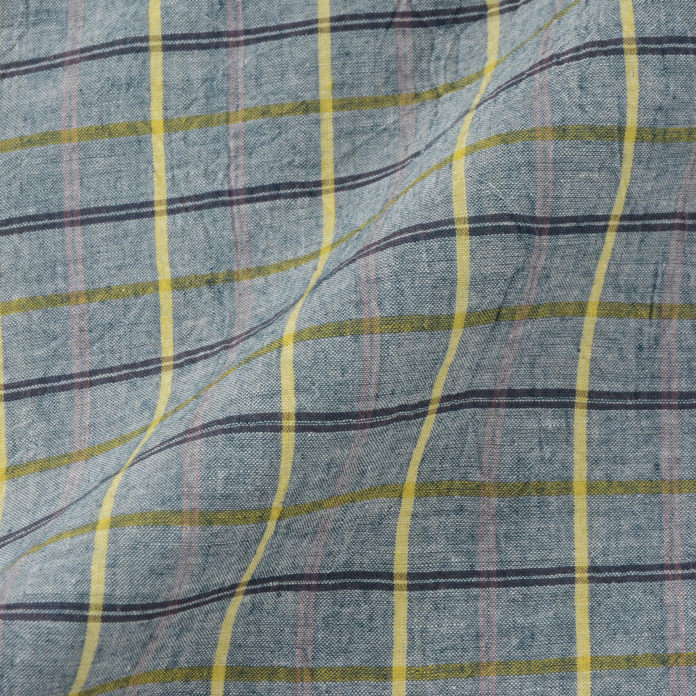 CHECK YELLOW BLACK & GREY 61 GSM HANDWOVEN COTTON FABRIC