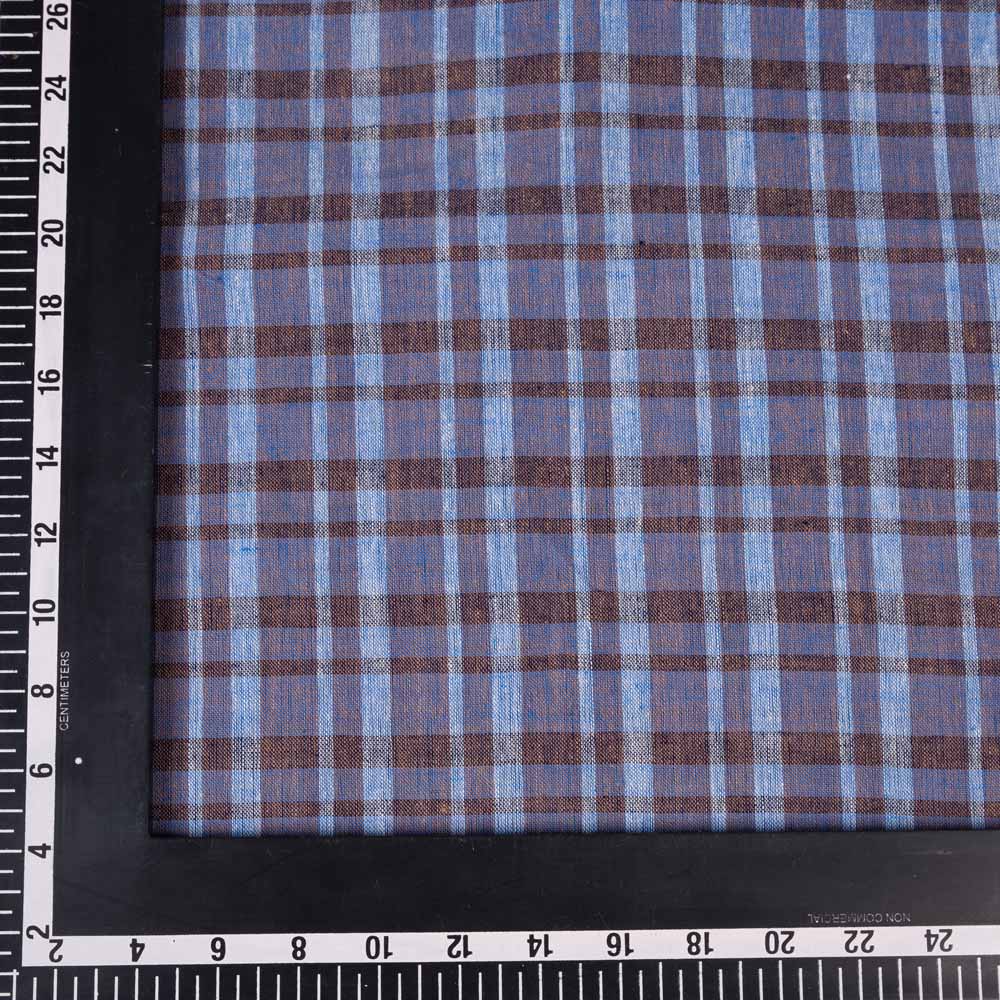 CHECK PURLE, BLUE & BROWN PURE COTTON 92 GSM HANDWOVEN FABRIC