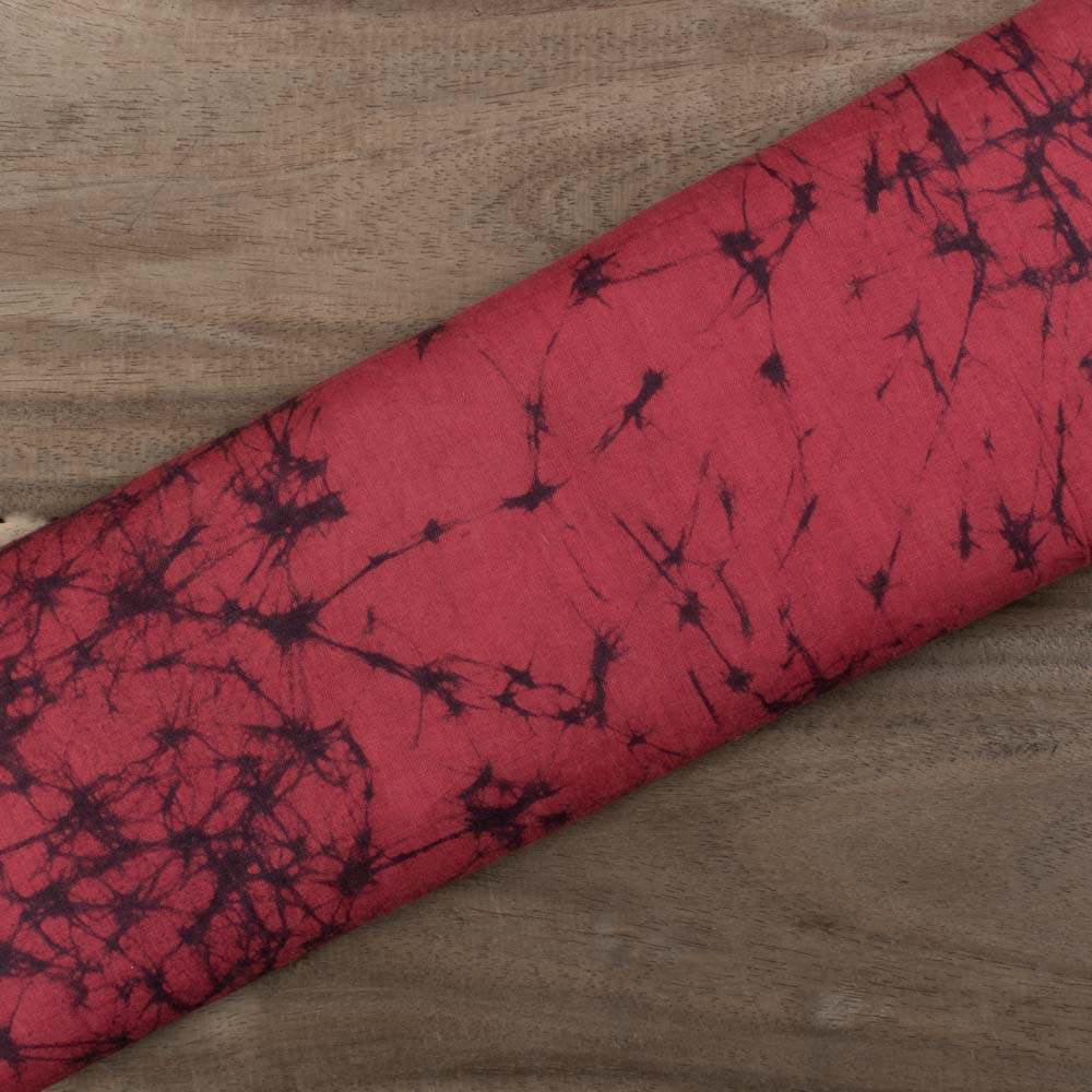 Abstract Red Batik Cotton Khadi 112 GSM Fabric - Hand Printed