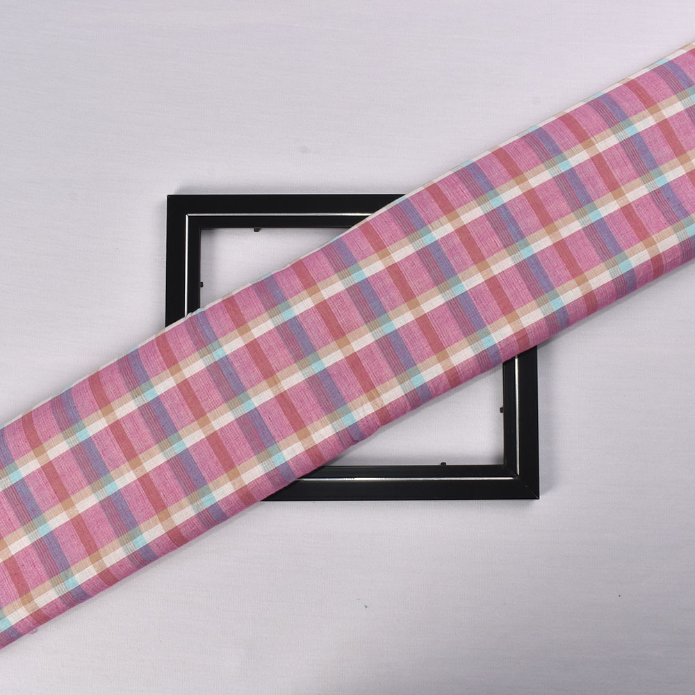 Check Multicolor Pure Cotton 100  GSM Handwoven Fabric 604