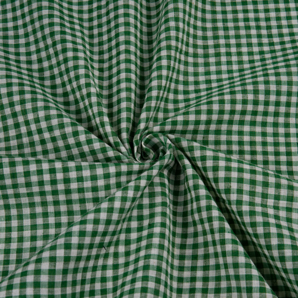 Check Green White Pure Cotton 66 GSM Handwoven Fabric