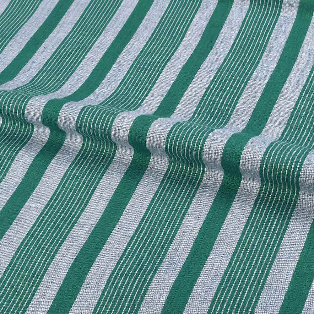 STRIPE GREEN & WHITE PURE COTTON 75 GSM HANDWOVEN FABRIC