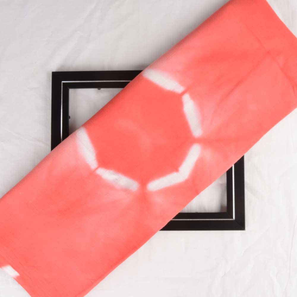 ABSTRACT RED WHITE TIE DYE KHADI COTTON 110 GSM HANDWOVEN FABRIC