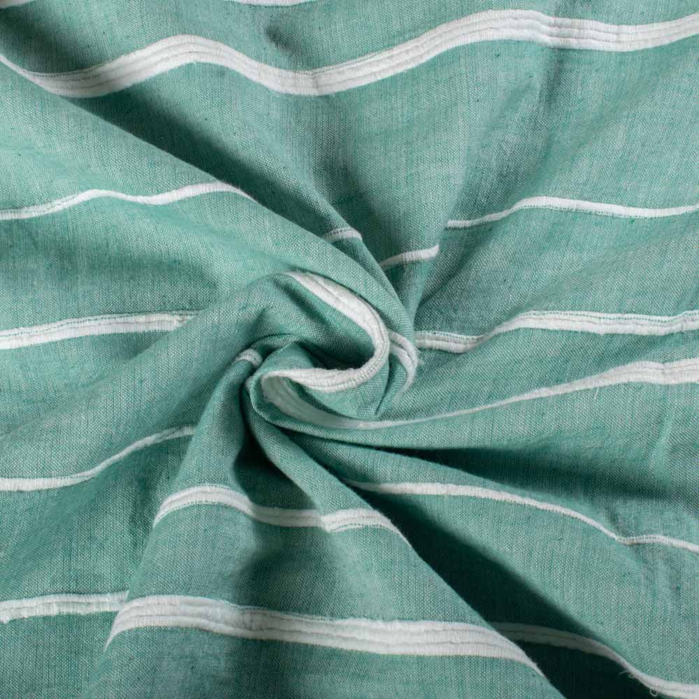 Extra Weft Sea Green & White Stripe Pure Cotton 170 GSM Handwoven Fabric 458