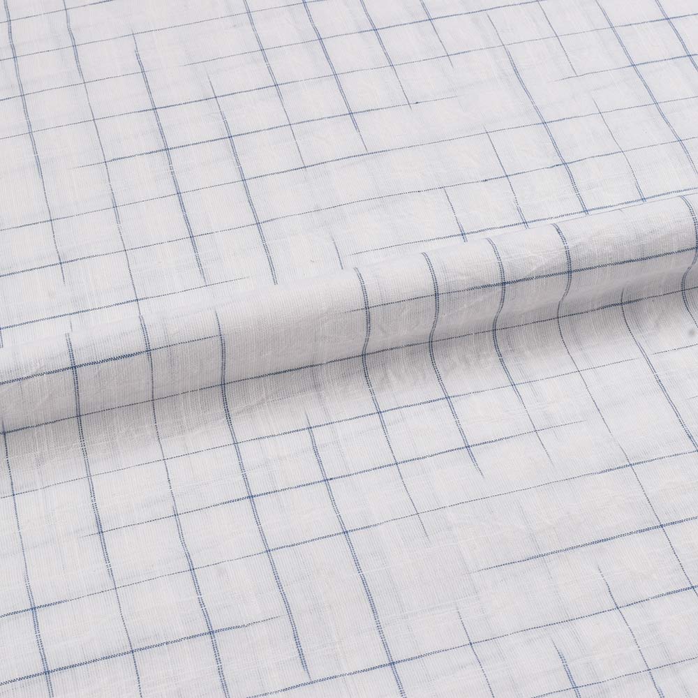 CHECK BLUE & WHITE SLUB COTTON 86 GSM HANDWOVEN FABRIC