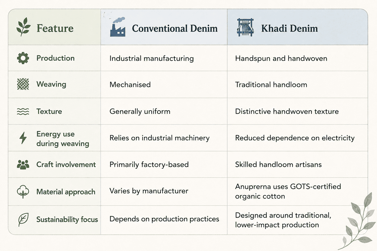 Difference explaining on Khadi Denim vs Conventional Denim