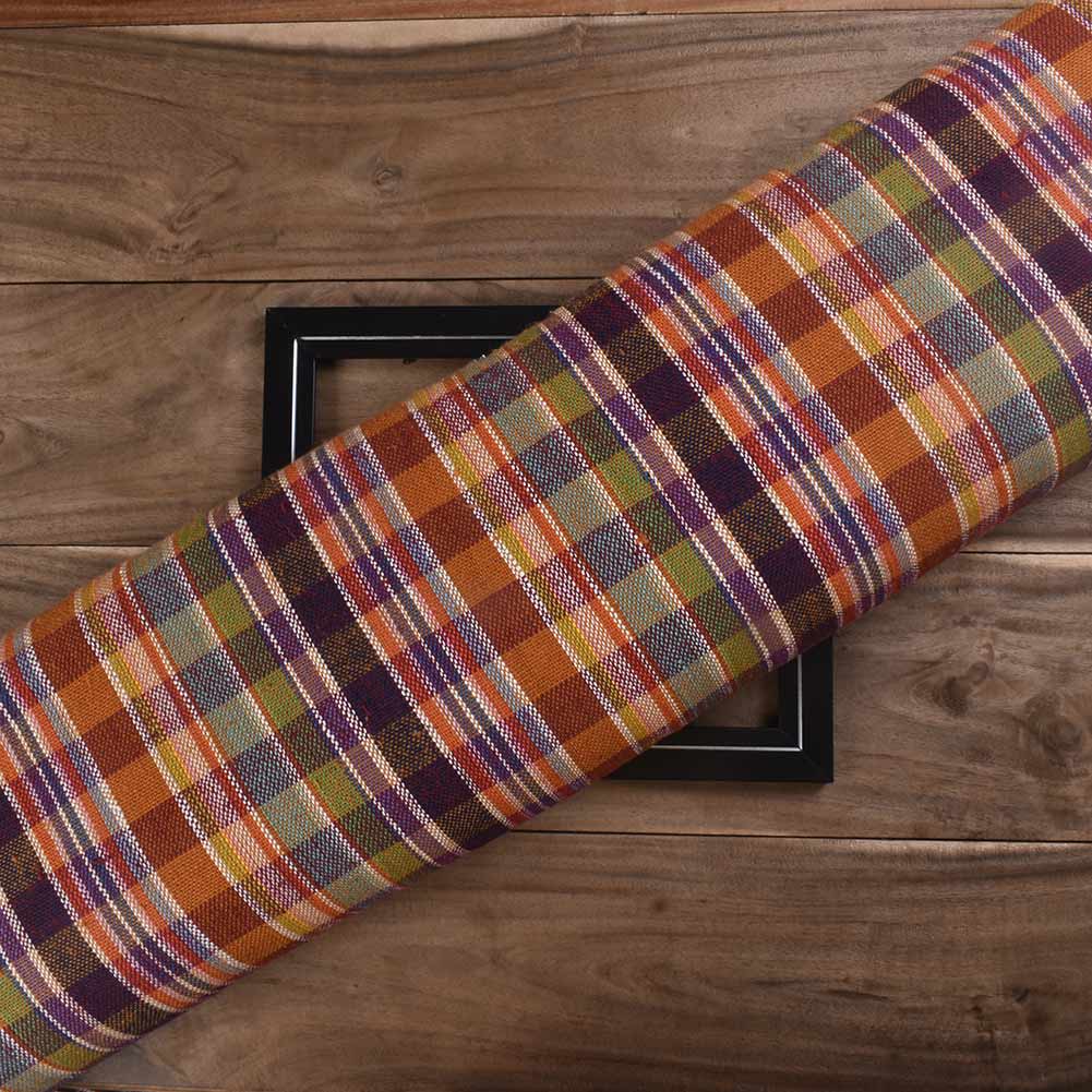 Check Multicolor Pure Khadi 260 GSM Handwoven Fabric 422