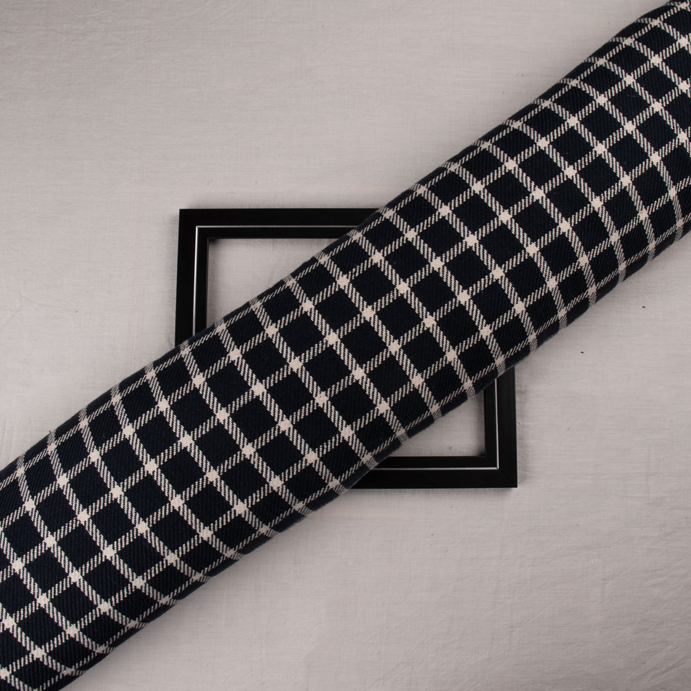 Check Twill Black & White Handspun Pure Khadi 290 GSM Fabric