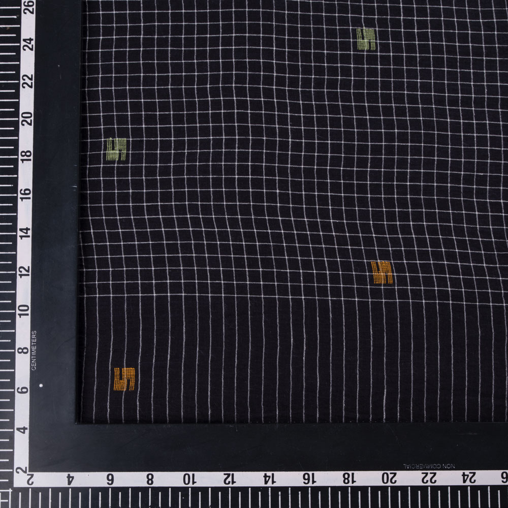 GEOMETRIC CHECK BLACK JAMDANI HANDWOVEN COTTON 60 GSM FABRIC