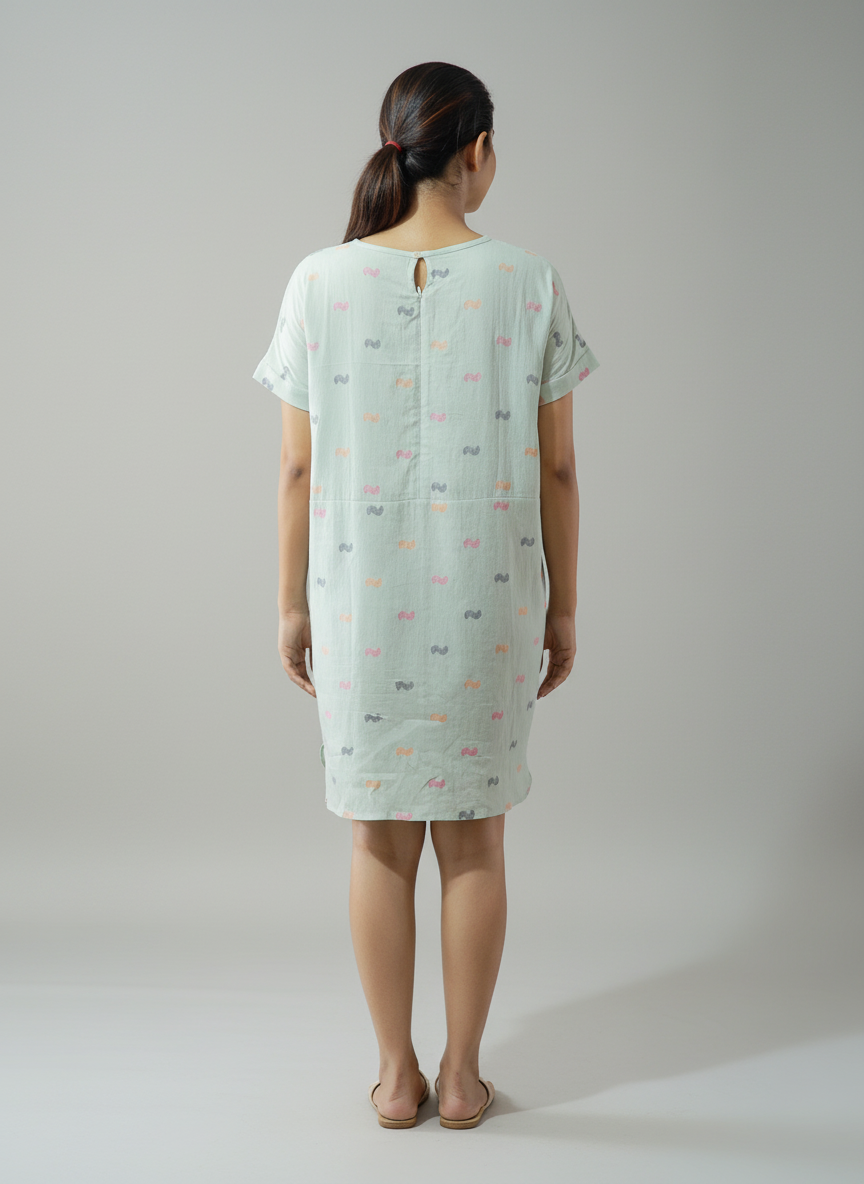 Green Kimono-style dress with a single side pocket