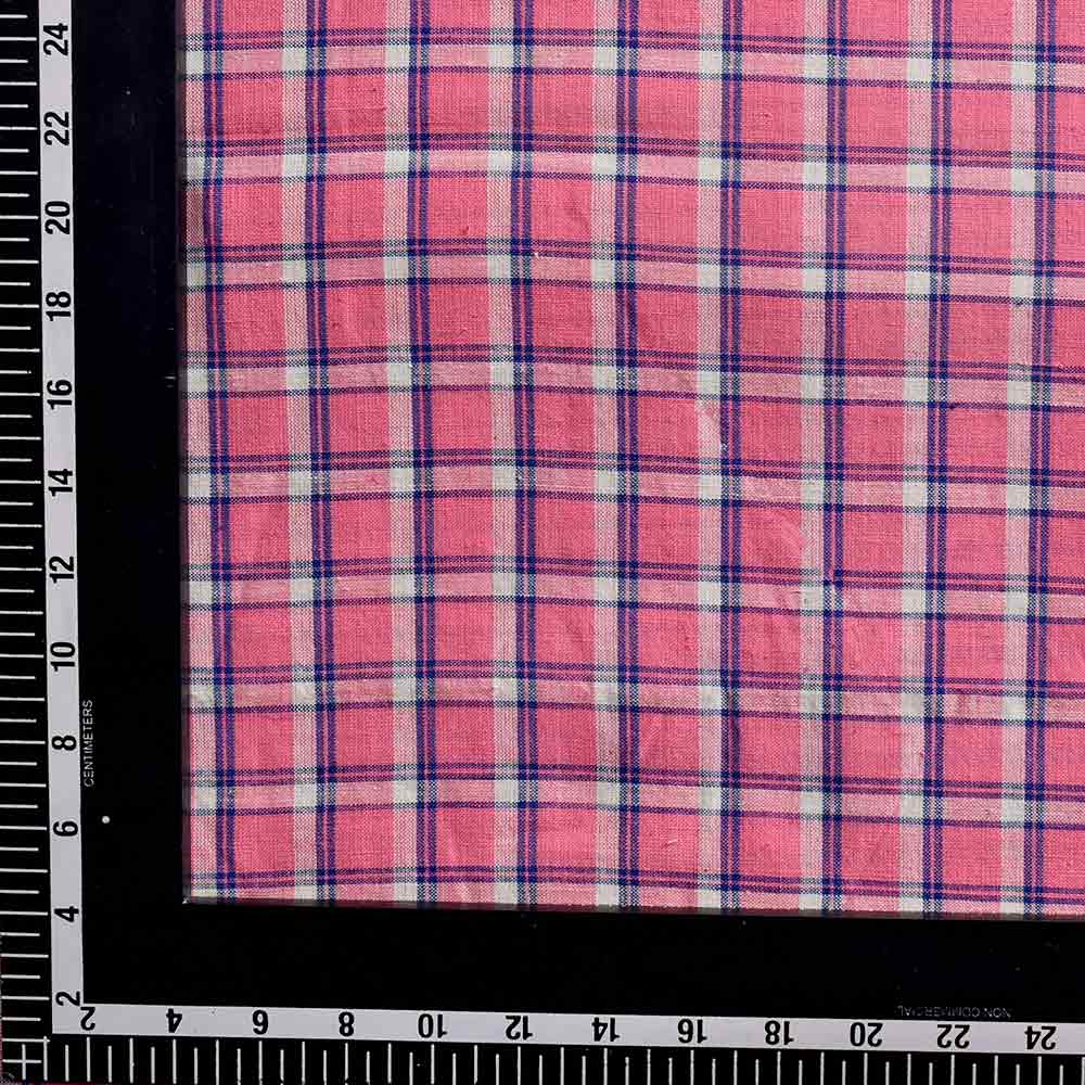 CHECK PINK PURE COTTON 100 GSM HANDWOVEN FABRIC