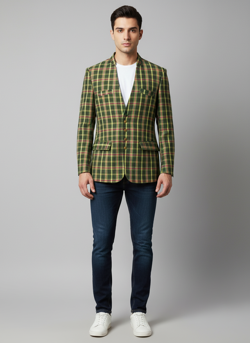 Open Square Collared Coat- Pencil Sleeves- Front Buttoned