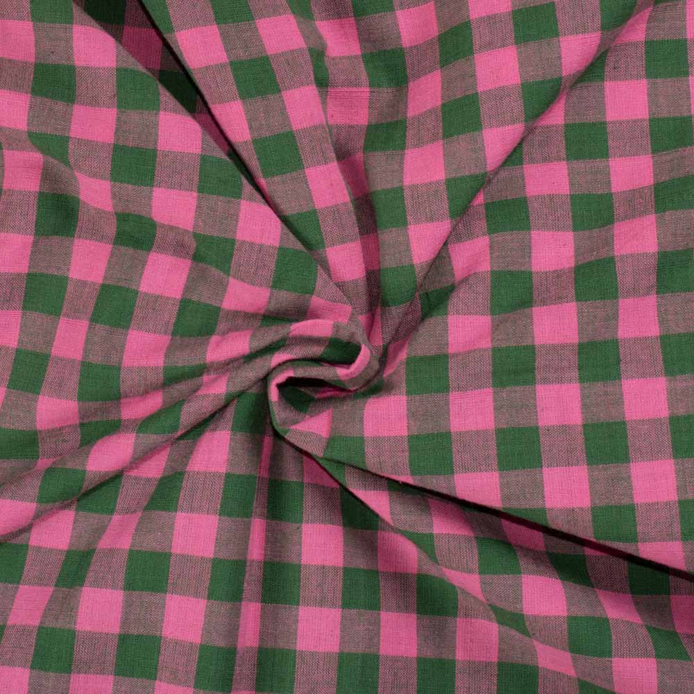 Check Pink & Olive Pure Cotton 110 GSM Handwoven Fabric 730