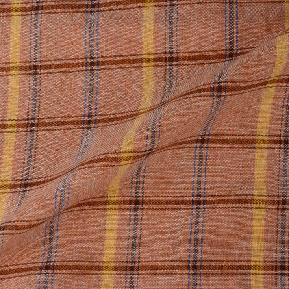 CHECK LIGHT BROWN PURE COTTON 102 GSM HANDWOVEN FABRIC