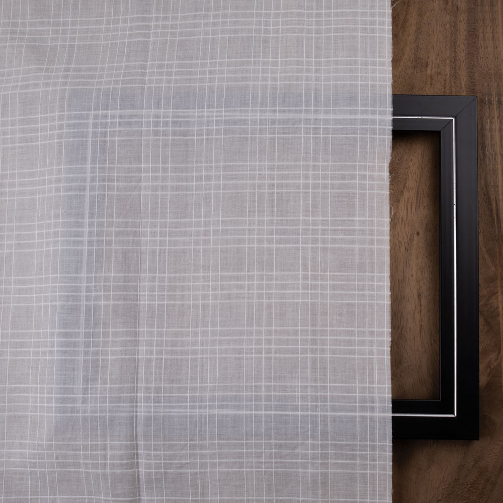WHITE CHECK COTTON CHIFFON 56 GSM HANDWOVEN FABRIC | BLEACHED WHITE & DYEABLE 02