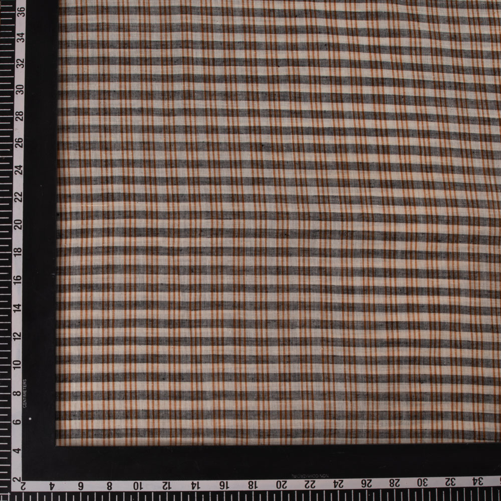 CHECK BROWN PURE COTTON 61 GSM HANDWOVEN FABRIC