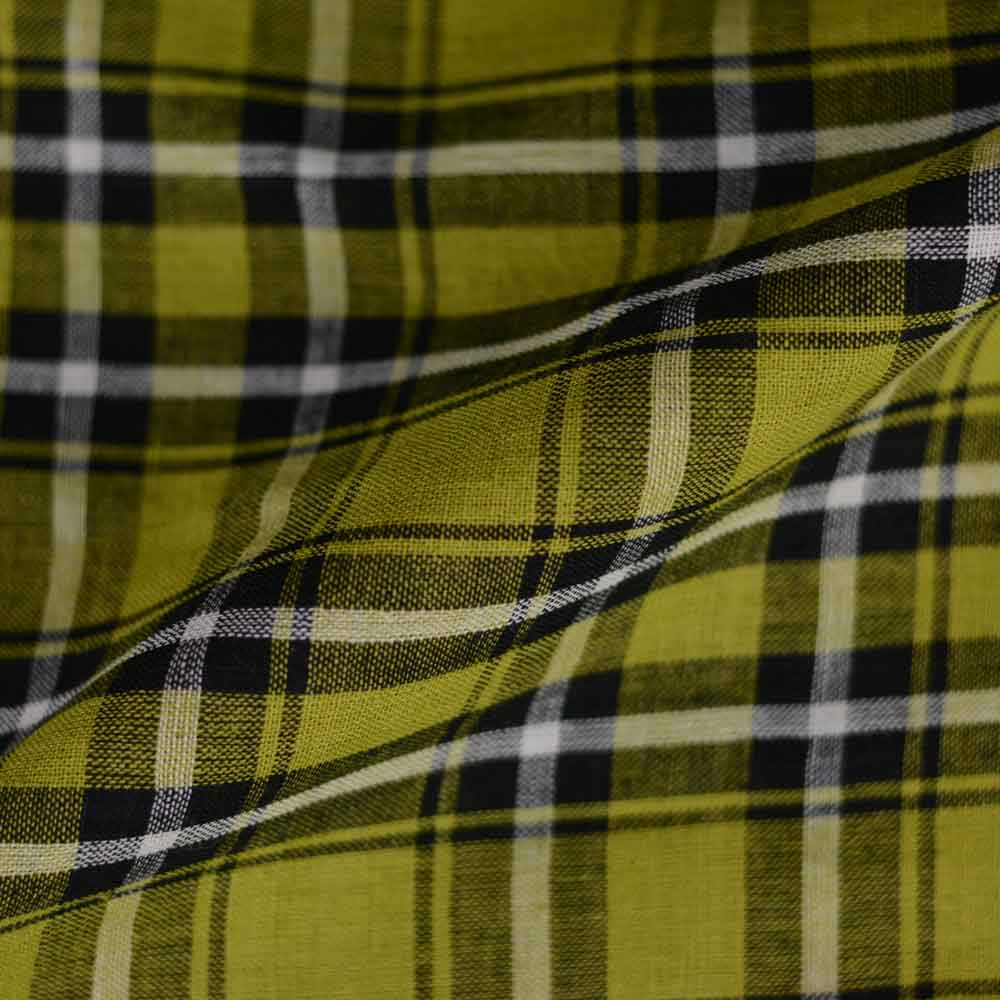 Check Green & Black Pure Cotton 88 GSM Handwoven Fabric
