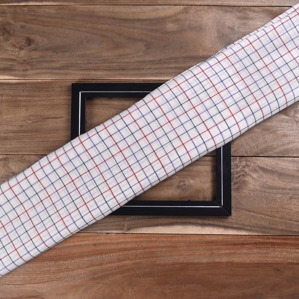 Check Multicolour & White Pure Cotton 68 GSM Handwoven Fabric