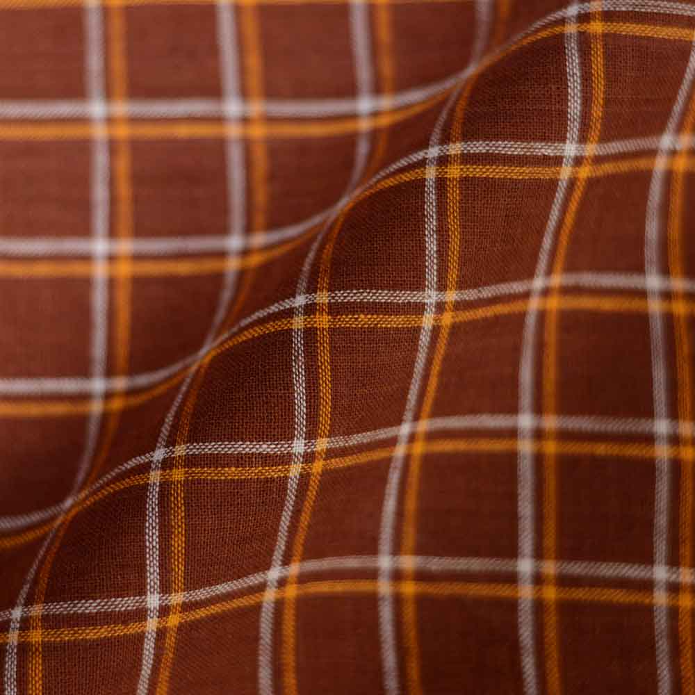 CHECK BROWN PURE COTTON 98 GSM HANDWOVEN FABRIC