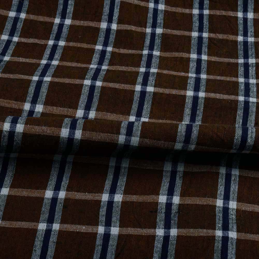 CHECK BROWN PURE COTTON 102 GSM HANDWOVEN FABRIC