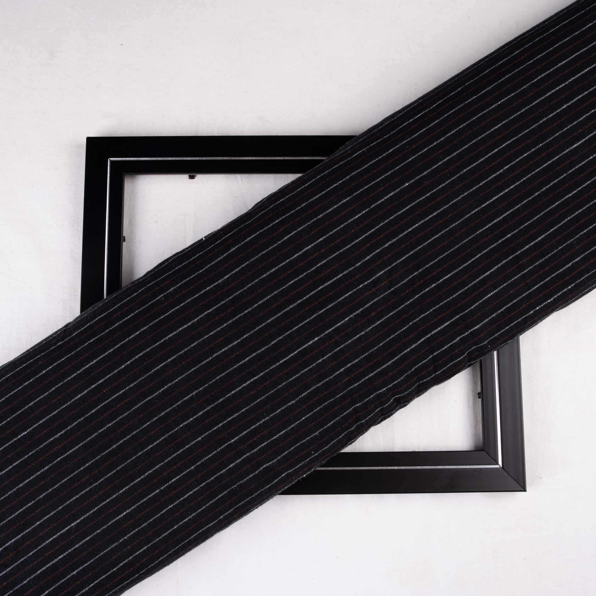 Pinstripe Black Khadi Cotton 153 GSM Handwoven Fabric