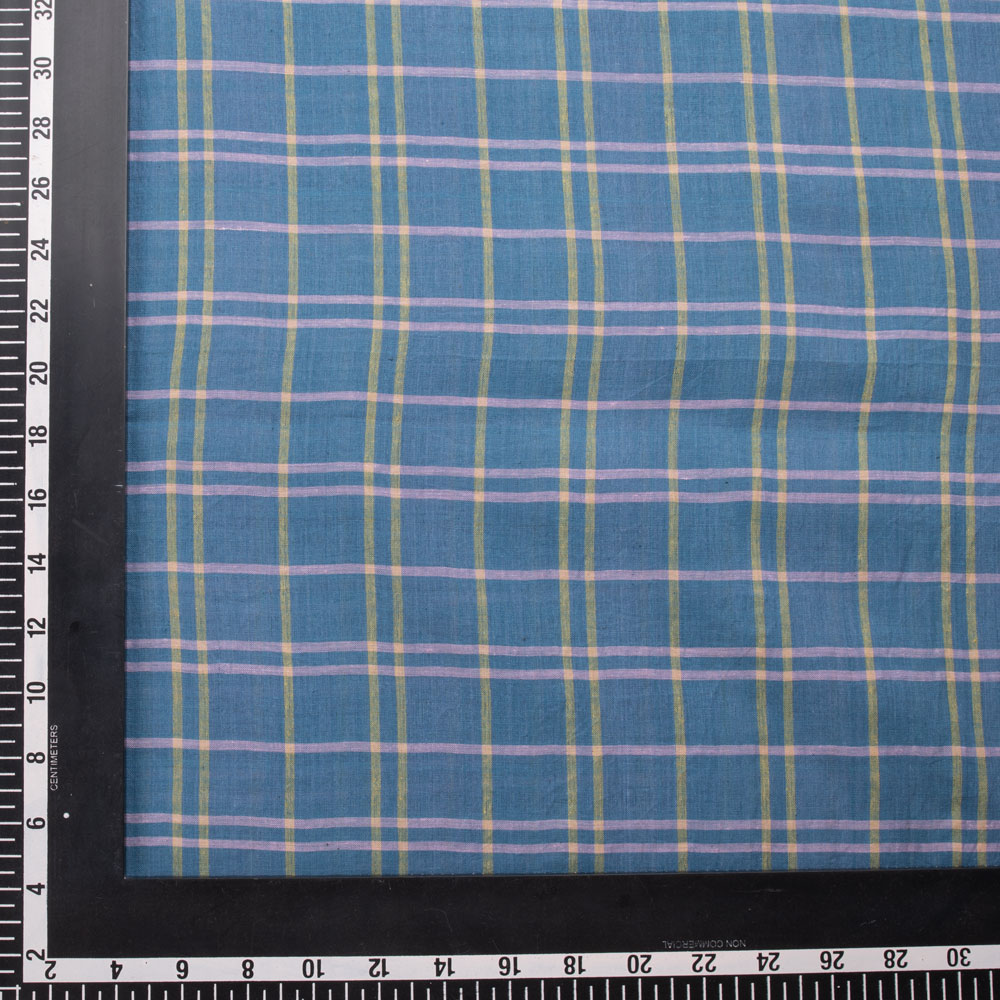 CHECK BLUE PURE COTTON 56 GSM HANDWOVEN FABRIC