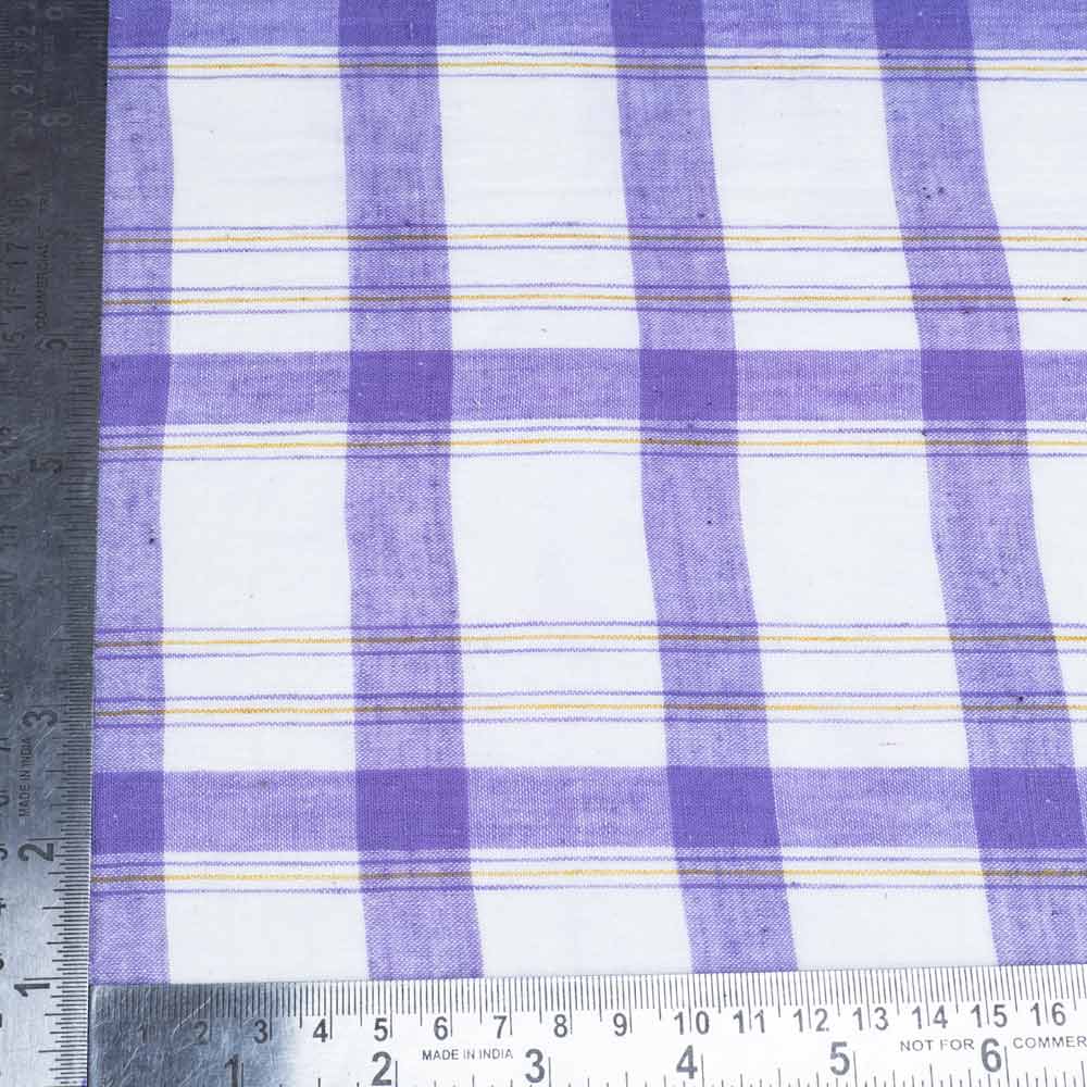CHECK PURPLE & WHITE PURE COTTON 105 GSM HANDWOVEN FABRIC