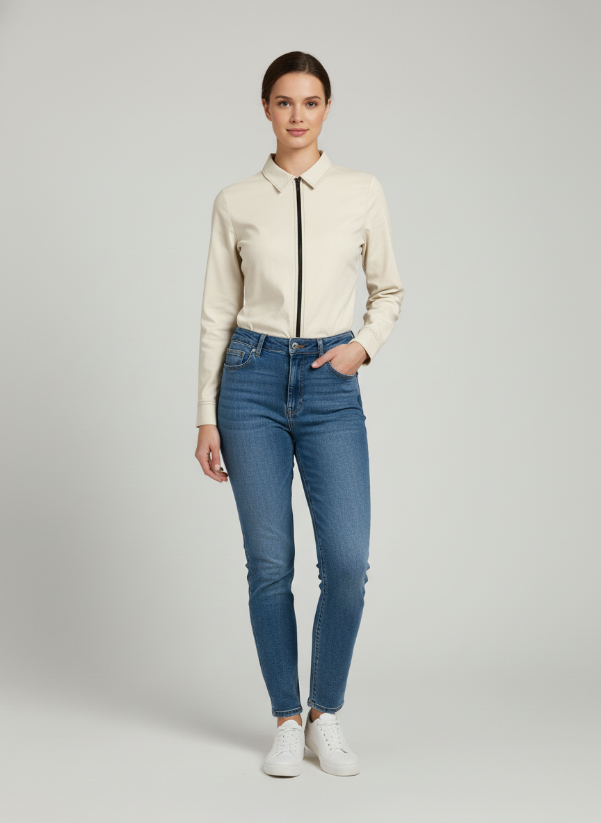 Classic Shirt With Center Zipper 