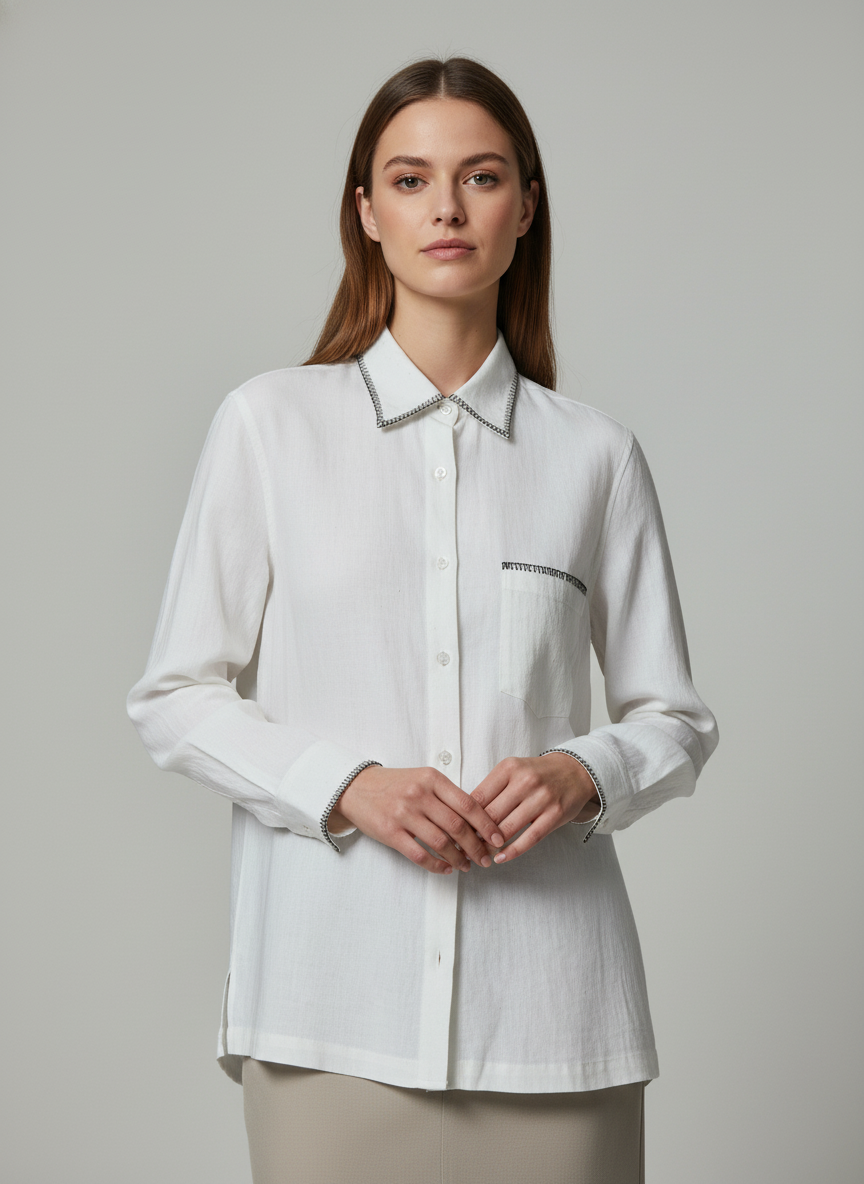 Buttonhole Stitched Embroidered Shirt