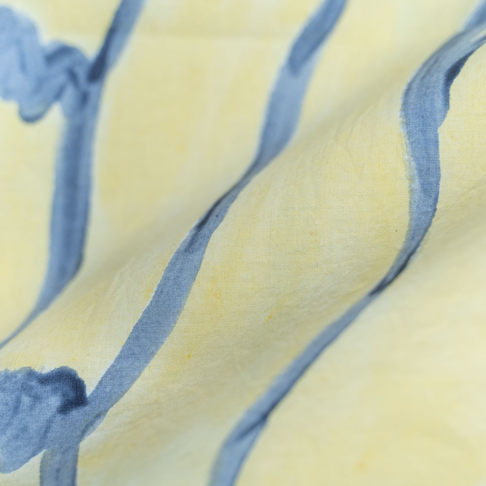 Abstract Yellow & Blue Screenprinted Pure Cotton 135 GSM Handwoven Fabric