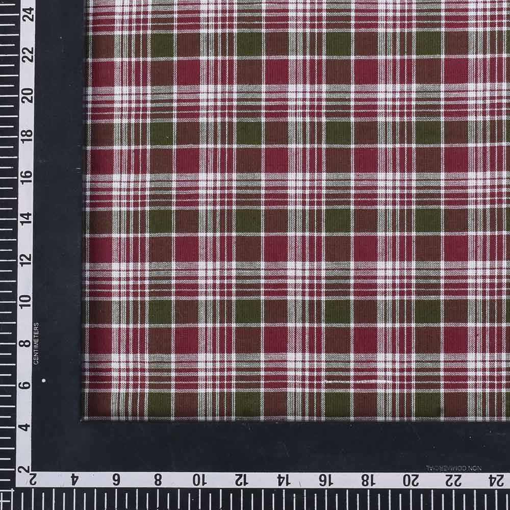 CHECK MAROON & OLIVE PURE COTTON 98 GSM HANDWOVEN FABRIC