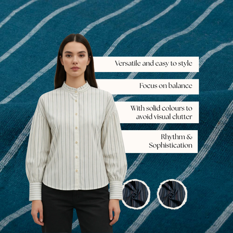 Handwoven striped fabric patterns including pinstripe, Bengal stripe, candy stripe, ticking, herringbone, shadow and chambray variations.