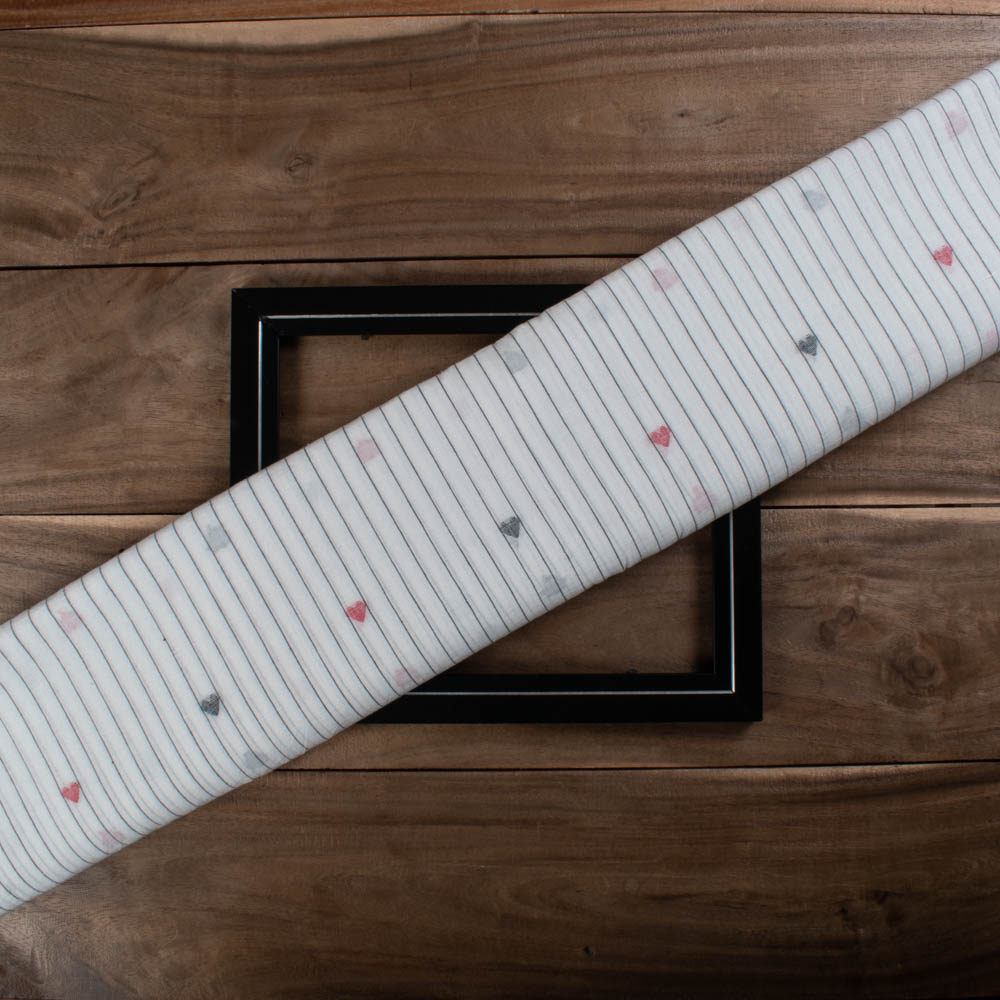 White Stripe Pure Cotton 60 GSM Handwoven Heart Jamdani Fabric