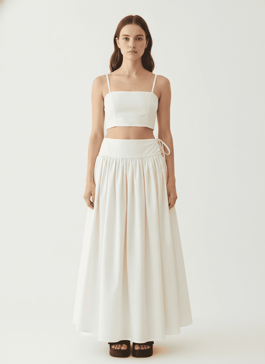 Ankle Length Gathered Skirt With Side Tie