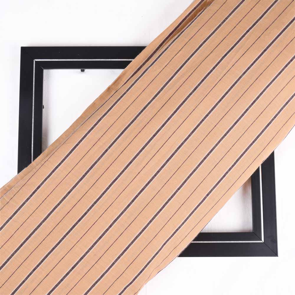 Stripe Peach & Brown Pure Cotton 68 GSM Handwoven Fabric