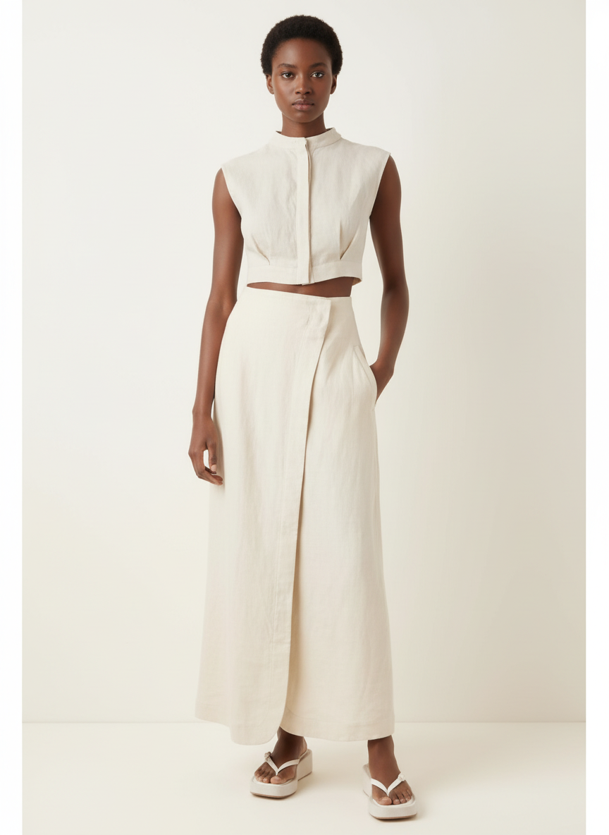 Pleated Dart Top & Long Asymmetric Skirt