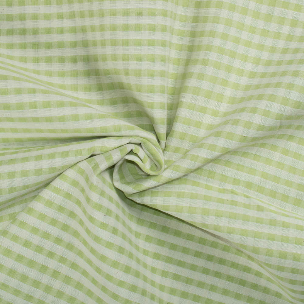 Check White Lime Pure Cotton 100 GSM Handwoven Fabric 18