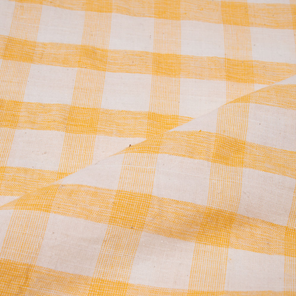 CHECK YELLOW & WHITE PURE COTTON 104 GSM HANDWOVEN FABRIC