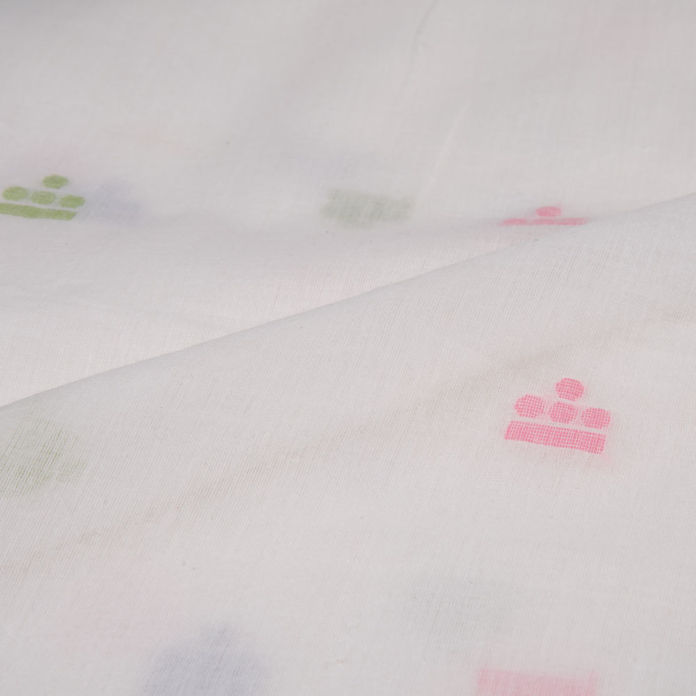 GEOMETRIC WHITE JAMDANI PURE COTTON 55 GSM HANDWOVEN FABRIC